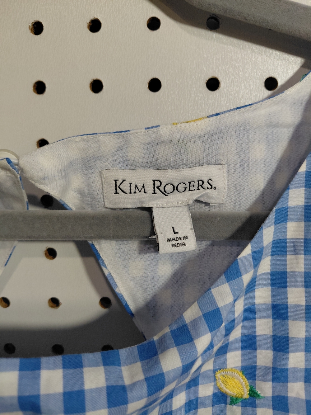 Kim Rogers Blue Gingham Sleeveless Shift Dress with Yellow Lemon Motif - Picture 4 of 5